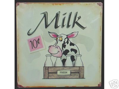 FRESH MILK 10 CENTS TIN COW SIGN METAL DAIRY AD SIGNS
