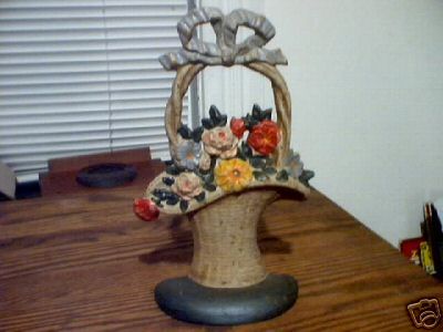 FLOWER DOORSTOP CAST IRON MARKED HUBLEY