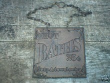 HOT BATHS SIGN CAST IRON SIGNS IOWA COLLECTORS ITEM NR