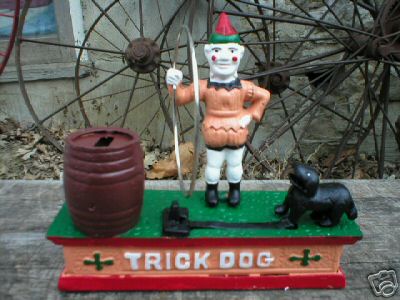 CAST IRON TRICK DOG MECHANICAL BANK COLLECTIBLE BANKS