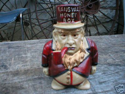 CAST IRON RANSVAAL MAN BANK COLLECTIBLE METAL BANKS NR