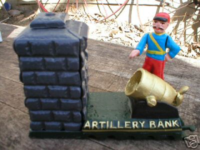 CAST IRON ARTILLERY MECHANICAL BANK COLLECTIBLE BANKS