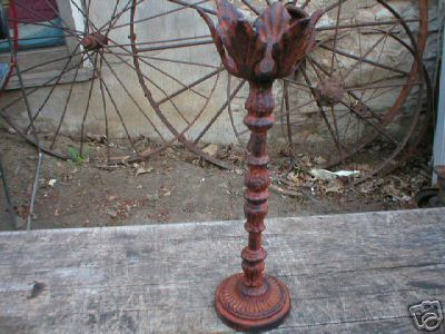 LARGE RUSTIC CAST IRON CANDLE HOLDER IOWA COLLECTIBLE