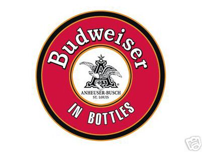 BUDWEISER BOTTLES ROUND TIN SIGN