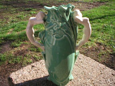 PORCELAIN VASE W NUDE HANDLES MARKED WELLER