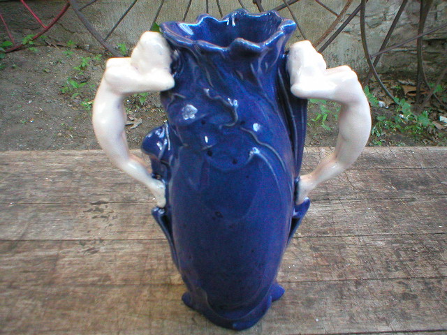 PORCELAIN VASE W NUDE HANDLES MARKED WELLER