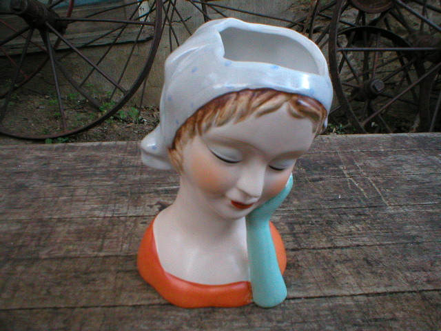 Porcelain Lady Headvase with Orange Top