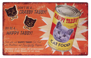 HAPPY TABBY CAT FOOD TIN METAL SIGN