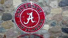 University Alabama College Sign Crimson Roll Tide Football Round Metal 24