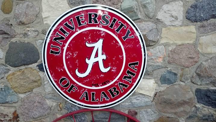 University Alabama College Sign Crimson Roll Tide Football Round Metal 24