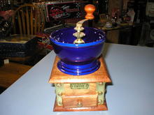 VINTAGE STYLE COFFEE GRINDER MILL WOOD BRASS PORCELAIN