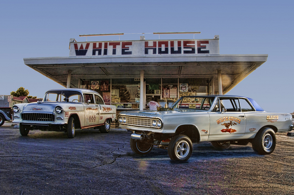 WHITE HOUSE BURGER DINER WIL E COYOTE DRAG CAR GASSER