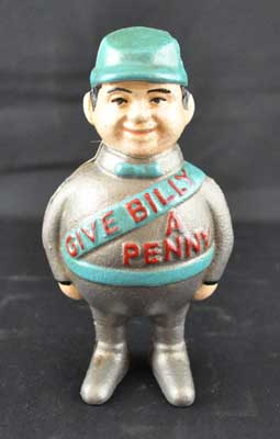 GIVE BILLY A PENNY COIN BANK BLUE CAST IRON