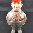 GIVE BILLY A PENNY COIN BANK RED CAST IRON