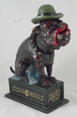BULLDOG HAT MECHANICAL BANK CAST IRON