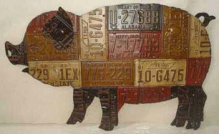 LARGE PIG WALL HANGING AUTO TAG ART