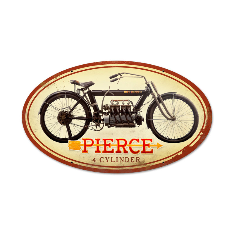 PIERCE FOUR CYLINDER MOTORCYCLE METAL SIGN