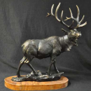 LARGE ELK ON WOOD BASE CAST IRON E