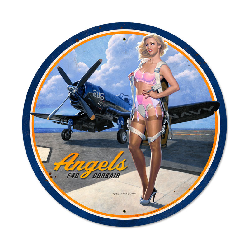 ANGELS CORSAIR AIRPLANE LARGE HEAVY METAL SIGN