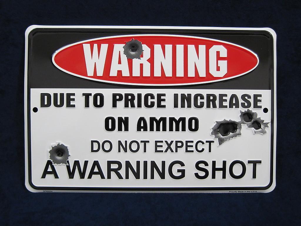 WARNING EMBOSSED METAL TIN SIGN RIFLE MAN CAVE PISTOL HUNTING CABIN BAR