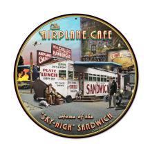 AIRPLANE CAFE ROUND 28 INCH STEEL SIGN CAFE RESTAURANT HOME DECOR