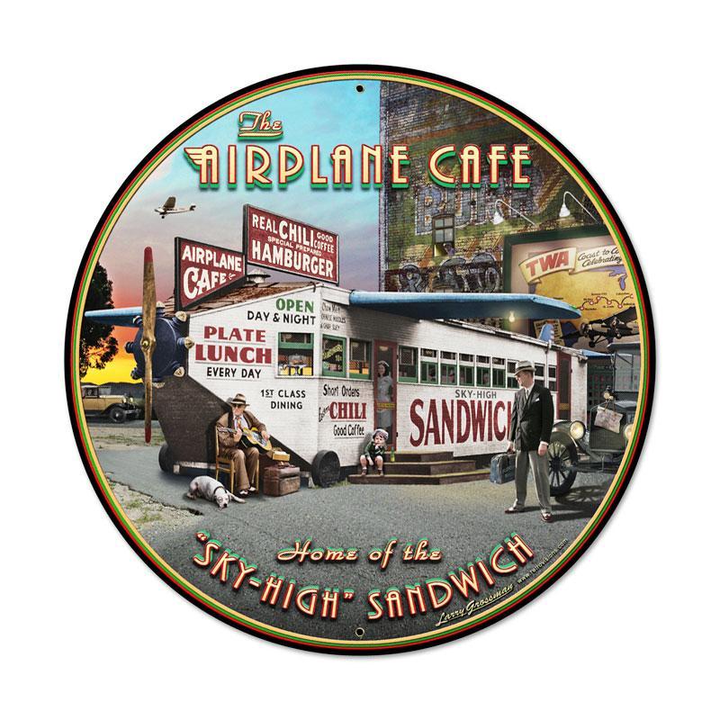 AIRPLANE CAFE ROUND 28 INCH STEEL SIGN CAFE RESTAURANT HOME DECOR