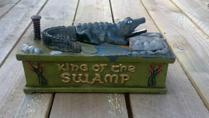 KING OF THE SWAMP MECHANICAL BANK NOSTALGIC CAST IRON