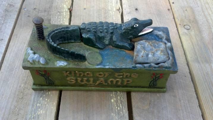 KING OF THE SWAMP MECHANICAL BANK NOSTALGIC CAST IRON