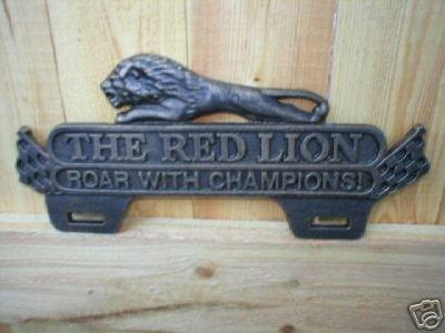 RED LION LICENSE PLATE SIGN CAST IRON