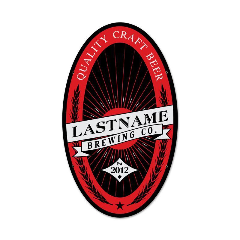 PERSONALIZED BREWING COMPANY YOUR LAST NAME OVAL METAL SIGN