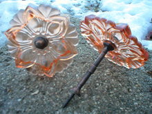 PINKISH ORANGE CURTAIN TIEBACKS ONE PAIR GLASS