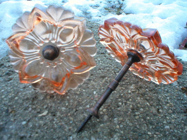 PINKISH ORANGE CURTAIN TIEBACKS ONE PAIR GLASS