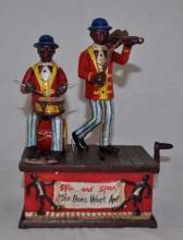 SPIC AND SPAM WIND UP MUSICAL MECHANICAL BANK CAST IRON