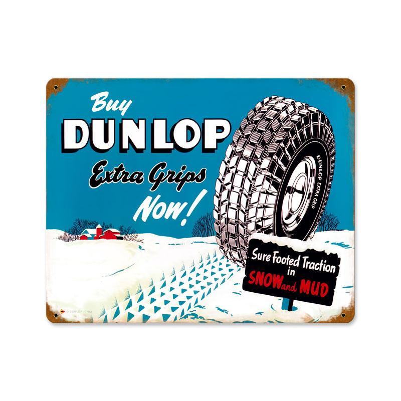 DUNLAP EXTRA GRIP SNOW TIRES HEAVY METAL SIGN