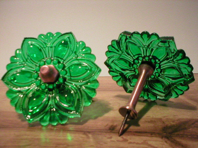 1 PAIR DARK GREEN CURTAIN DRAPERY GLASS TIE BACKS V