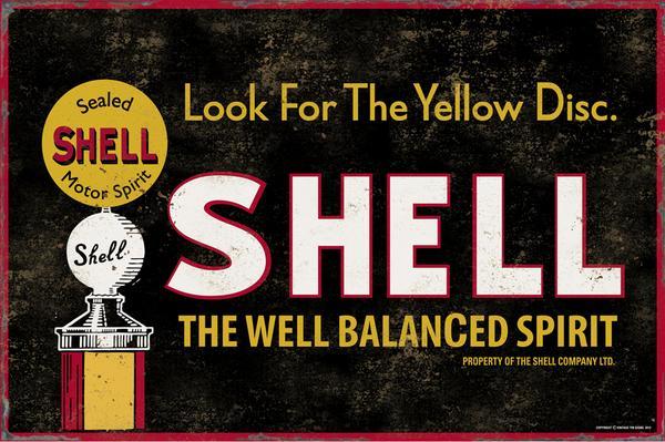 SHELL WELL BALANCED SPIRIT HEAVY METAL SIGN