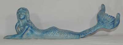MERMAID LAYING LIGHT BLUE CAST IRON