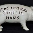 PIG BANK STANDING CAST IRON WM MOLANDER'S SONS QUAKER CITY HAMS