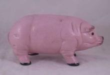 PINK FAT PIG BANK STANDING CAST IRON GLASS EYES