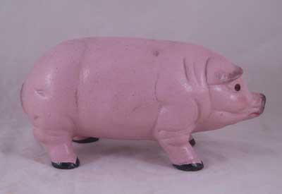 PINK FAT PIG BANK STANDING CAST IRON GLASS EYES