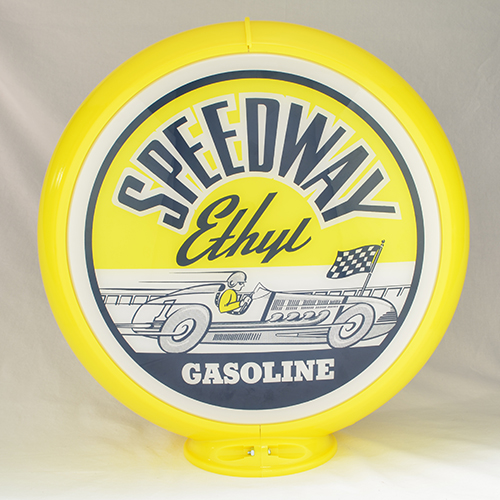 SPEEDWAY ETHYL GASOLINE gas pump globe RACE CAR SIGN