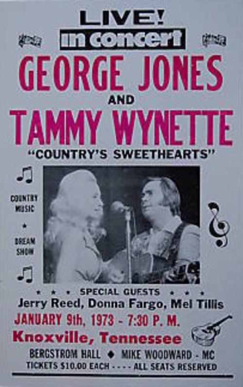GEORGE JONES TAMMY WYNETTE POSTER knoxville tenn 1973 heavy paper CARDSTOCK