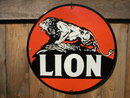 LION PORCELAIN-OVERLAY SIGN METAL GAS STATION ADV SIGNS