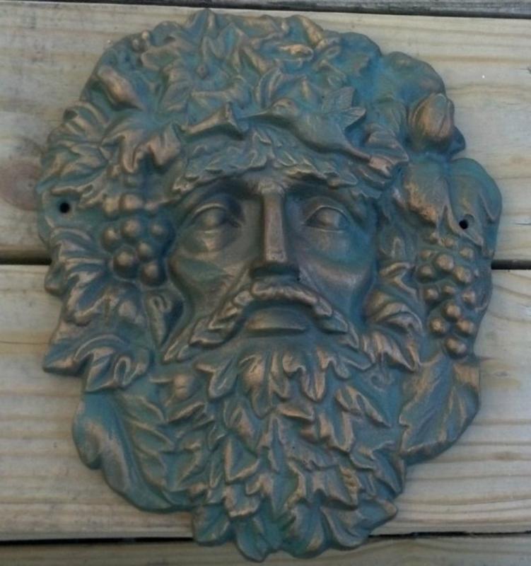 LEAF MAN GREEN GOLD WALL HANGER PLAQUE YARD ART FENCE GATE FLOWER GARDEN DECOR R