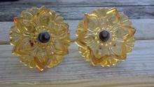 GLASS CURTAIN DRAPERY GLASS TIEBACKS GOLD COLORED ORNATE ONE SET