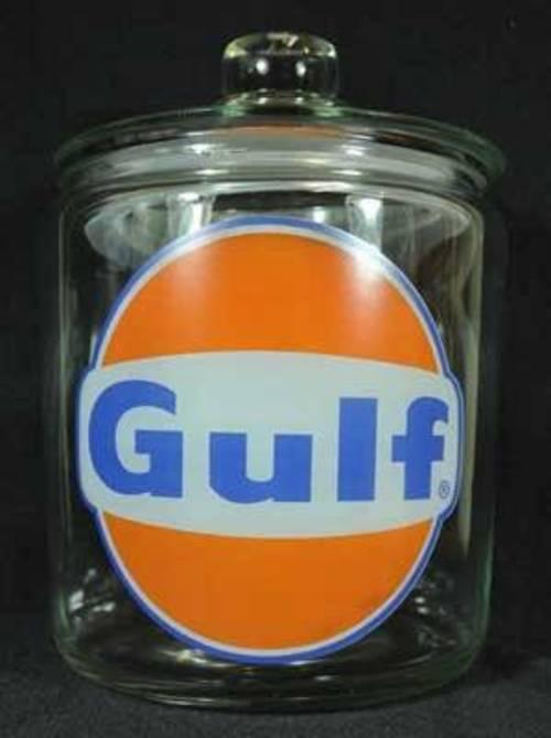 GULF CLEAR GLASS COUNTER JAR GASOLINE FILLING STATION HOME OFFICE DECOR