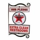 TEXACO EXTRA CLEAN RESTROOMS DOUBLE SIDED GAS STATION METAL SIGN