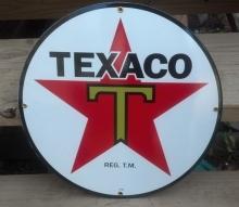 TEXACO T STAR ROUND PORCELAIN COATED SIGN 15
