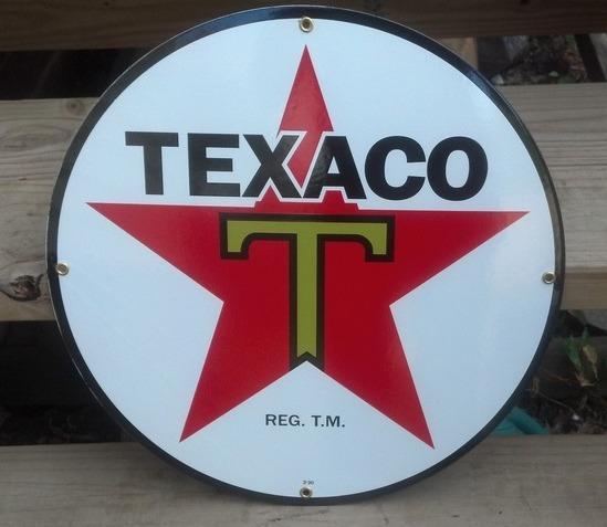 TEXACO T STAR ROUND PORCELAIN COATED SIGN 15