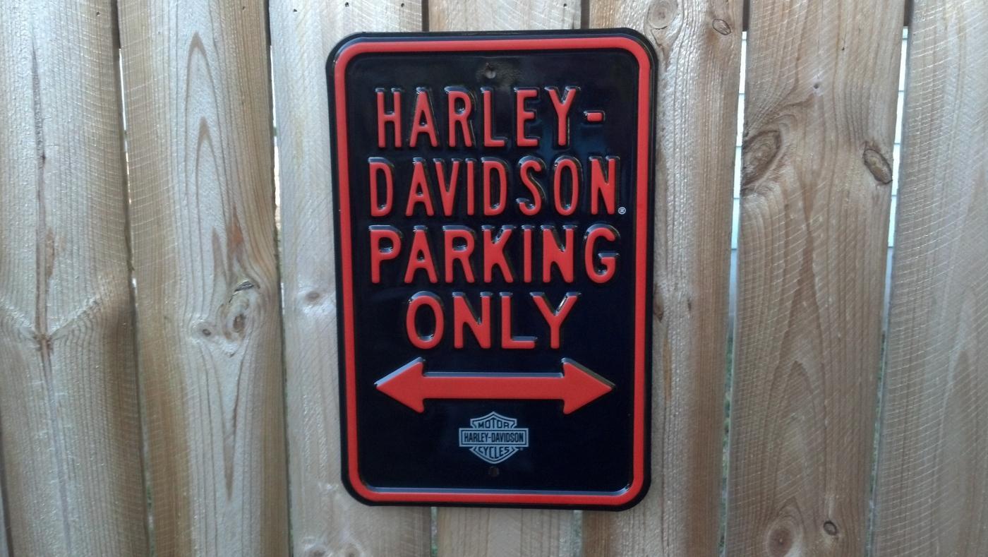 HARLEY PARKING ONLY HEAVY METAL SIGN